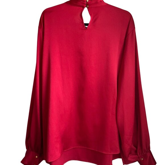 Liz Claiborne 4X Red Long Sleeve Blouse Top Overlay Ruffle Satin Old Money - Picture 2 of 13